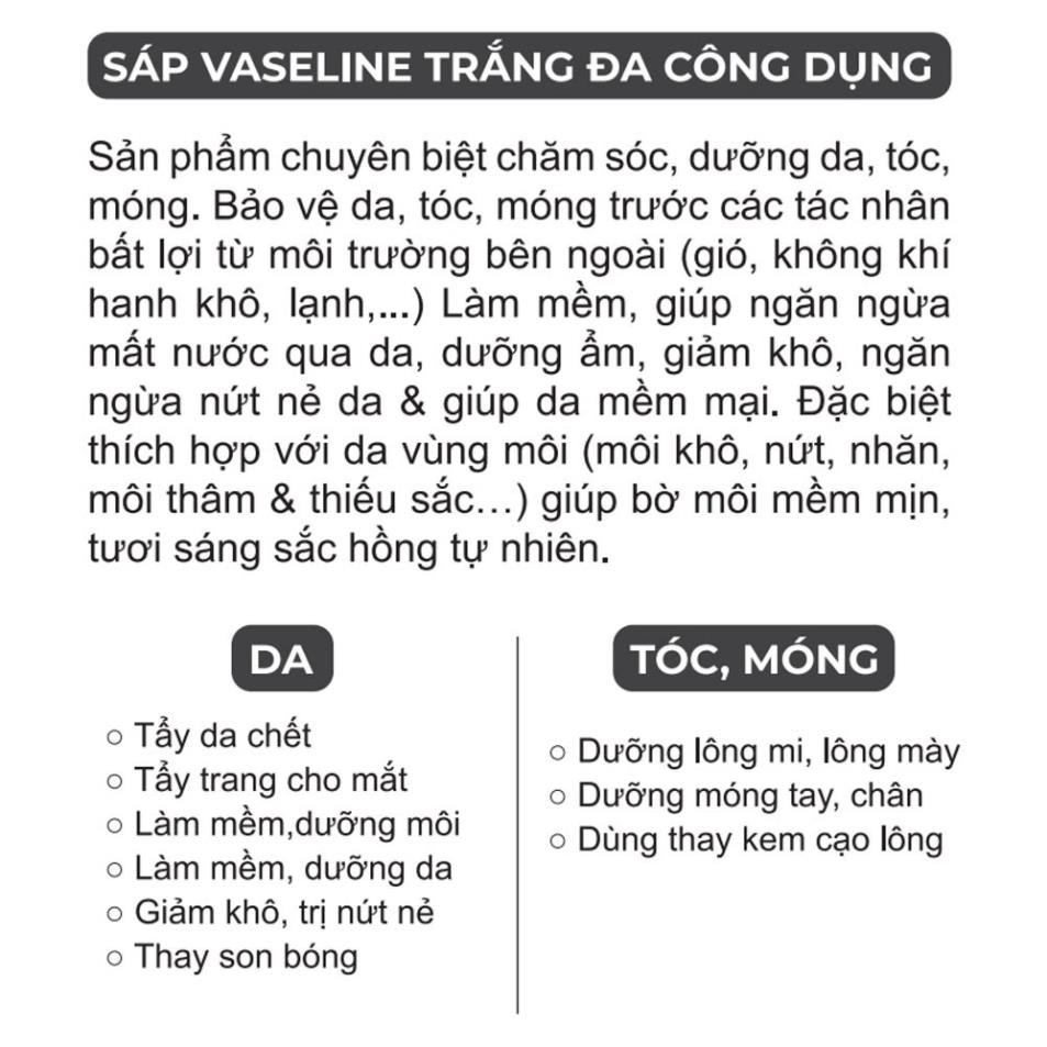 SÁP ĐA NĂNG VASELINE BẢO VỆ GIỮ ẨM, DƯỠNG DA, MÔI, MÓNG TAY CHÂN - ZIAJA WHITE VASELINE 30ML