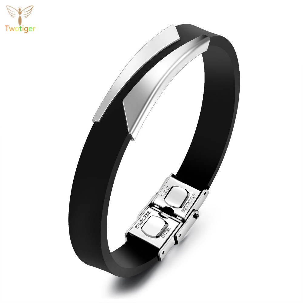 Vòng tay silicon và thép không gỉ thiết kế đơn giản thời trang cho nam