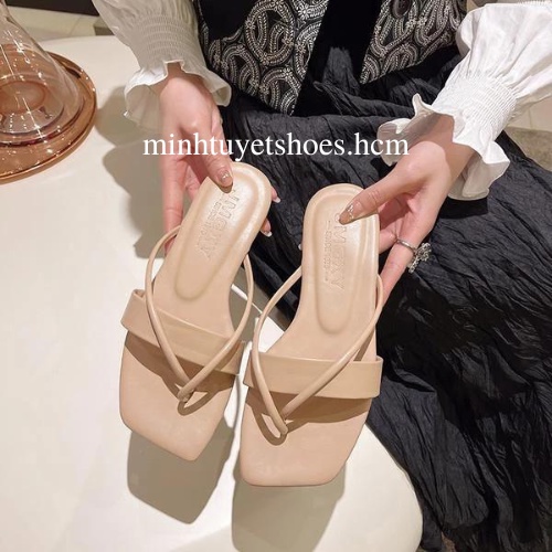 dép nữ đế bằng minhtuyetshoes quai ngang kiểu kẹp ngón mẫu mới sandal xỏ đi biển,đi chơi,