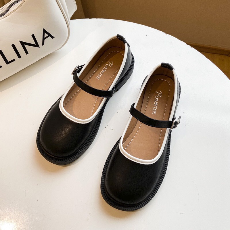 Giày búp bê lolita viền màu phối quai cài mũi tròn mẫu mới mã K7