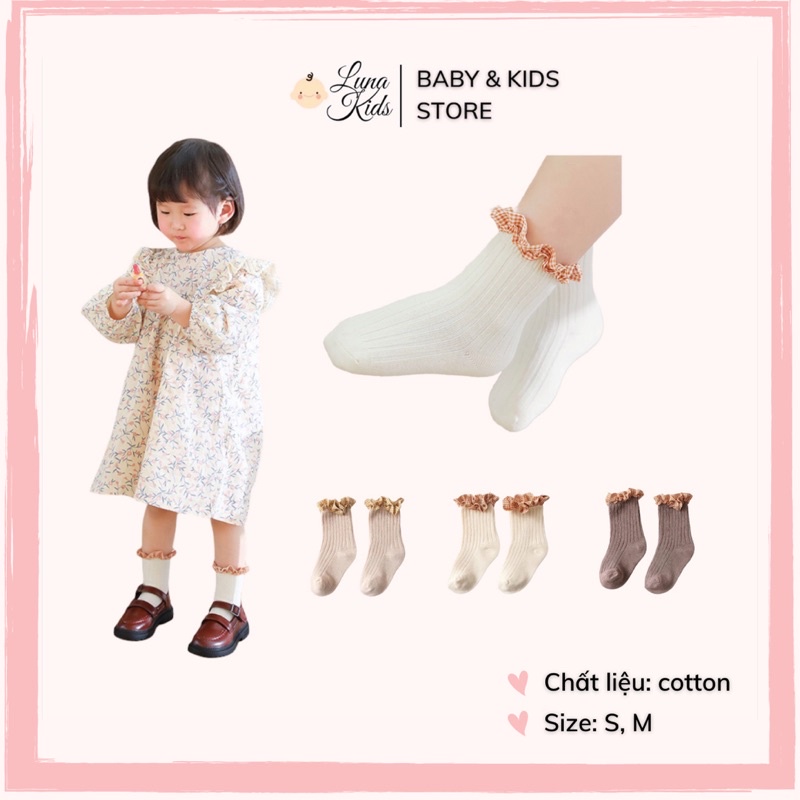 Tất trơn cao cổ viền bèo hàng Nemobaby cho bé gái - LunaKids [Ảnh thật]