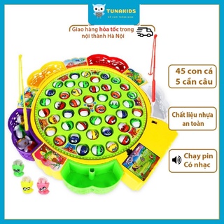 Bộ đồ chơi câu cá cho bé loại to có nhạc 45 con cá, 5 cần câu chạy bằng pin Tunakids