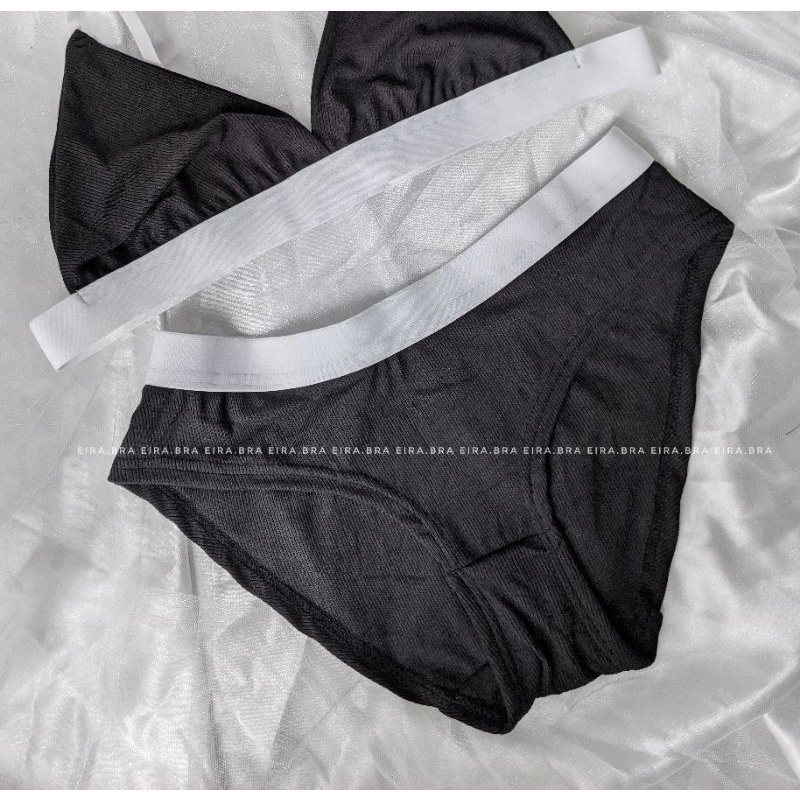 [BRA010] Bộ đồ lót cotton màu đen và trắng, phối chun cạp trắng bản lớn [ TẶNG KÈM MÚT] - EIRA.BRA