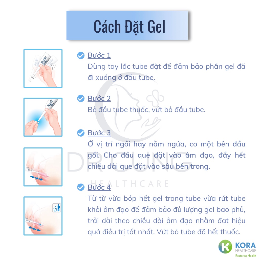 Gel Đặt Âm Đạo Regelle - Gel Phụ Khoa, Dưỡng Ẩm Kéo Dài, Giảm Khô Rát, Ngứa, Phục Hồi và Trẻ Hóa Âm Đạo [Chính Hãng]