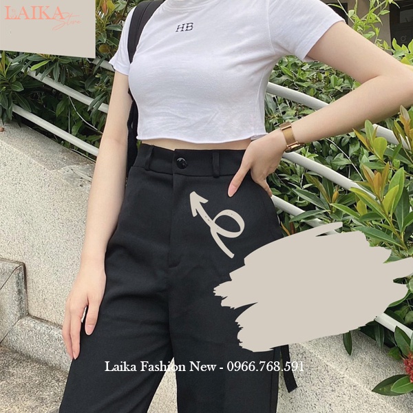 Quần tây nữ lưng cao đi học làm công sở ống đứng suông dài màu Đen Xanh dáng quần baggy vải cạp cao công sở học sinh đẹp