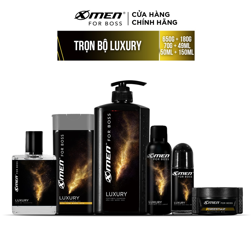 Combo XMen For Boss trọn bộ mùi hương Luxury(49ml+650g+150ml+70g+50ml+180g)