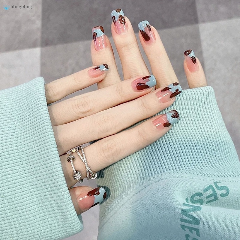 Bộ 24 Móng Tay Giả Họa Tiết Da Báo Xanh Dương Thời Trang