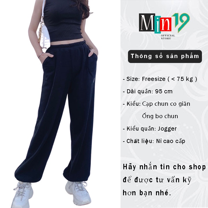 Quần ống rộng nữ MIN19 quần jogger bigsize lưng cao ống rộng cạp chun bo gấu màu trắng đen ghi thời trang Hàn Quốc | BigBuy360 - bigbuy360.vn