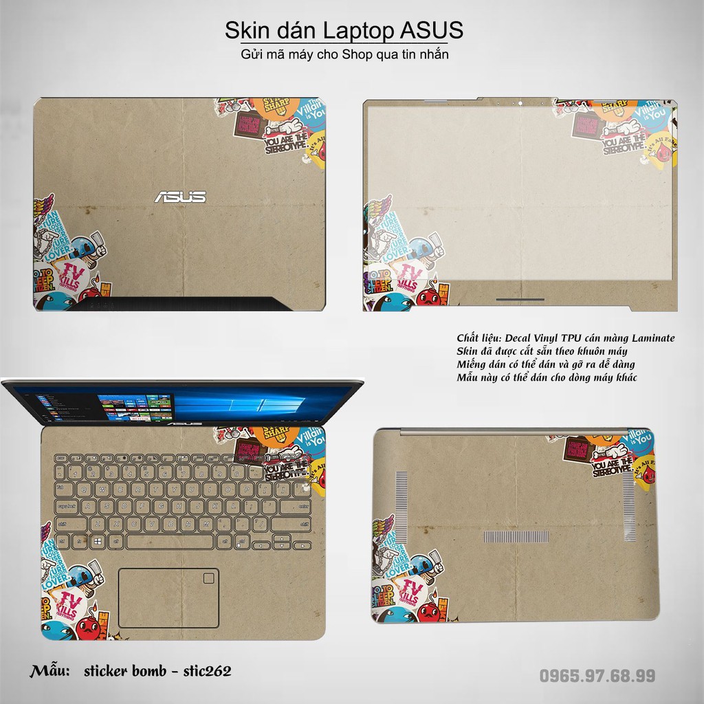 Skin dán Laptop Asus in hình sticker bomb nhiều mẫu 2 (inbox mã máy cho Shop)