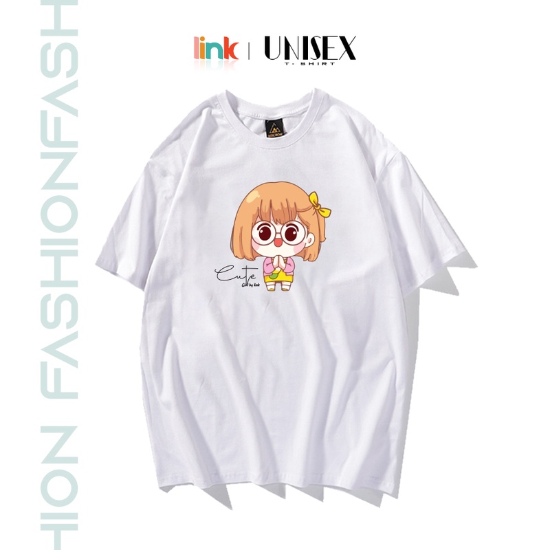 Áo phông tay lỡ CÔ GÁI ĐEO KÍNH CUTE dáng rộng unisex (Đen, Trắng)