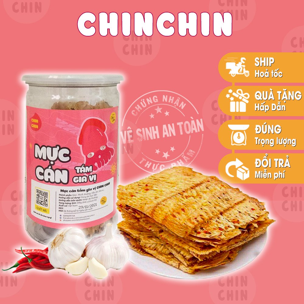 Khô mực cán tẩm gia vị xé sợi cay 200g ChinChin, đồ ăn vặt Hà Nội giao hoả tốc