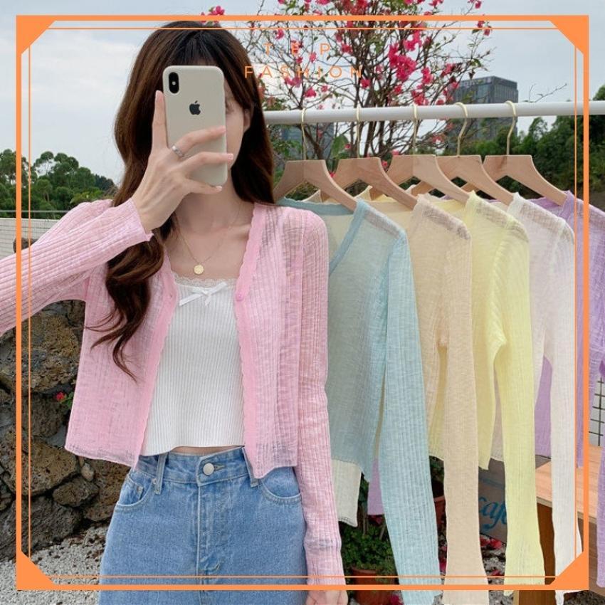 Áo Cardigan Mỏng 1 Cúc Dáng Croptop Nhiều Mầu Khoác Ngoài Tep CDG002