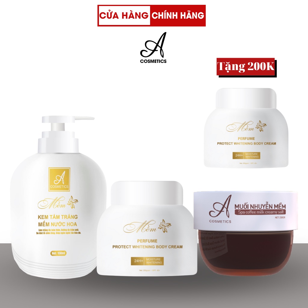Bộ tắm trắng toàn thân cấp tốc Acosmetics VIP05 gồm 1 Kem body mềm 250g 1 Kem tắm trắng 150g 1 Tẩy da chết 250g