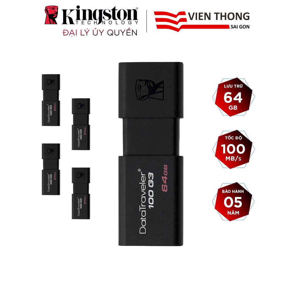 Bộ 5 USB 3.0 Kingston DT100G3 64GB tốc độ upto 100MB/s - Hãng phân phối chính thức