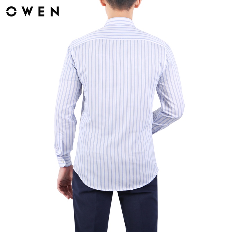 Áo sơ mi dài tay nam Owen Bamboo Slim Fit màu Dobby sọc xanh - AS23222D