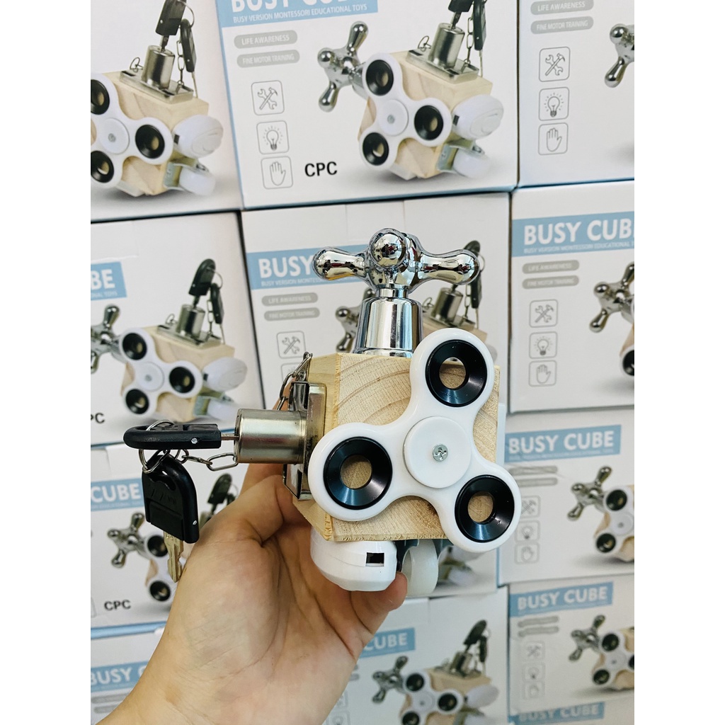 Hộp Bận Rộn Busy Cube Chất Liệu Gỗ Tự Nhiên An Toàn Cho Bé