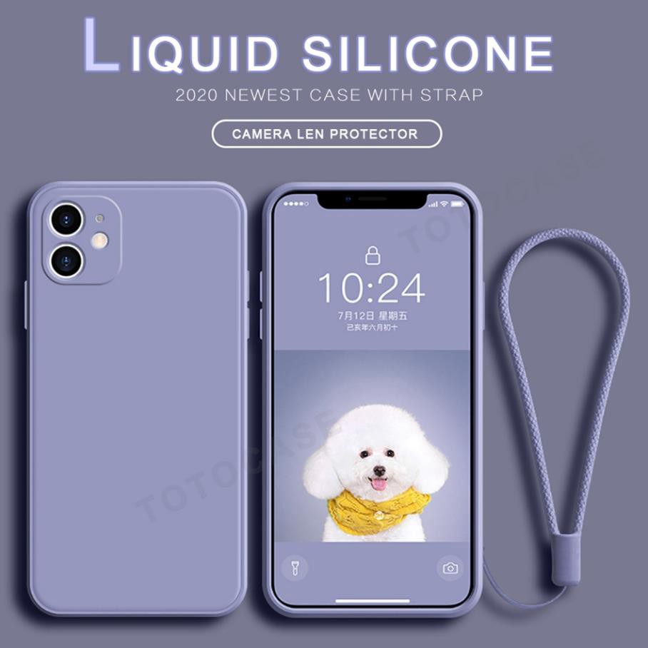 Ốp iphone điện thoại dẻo màu trơn kèm dây đeo tay cho iPhone 6 6S 7 8 x xs max tphcm