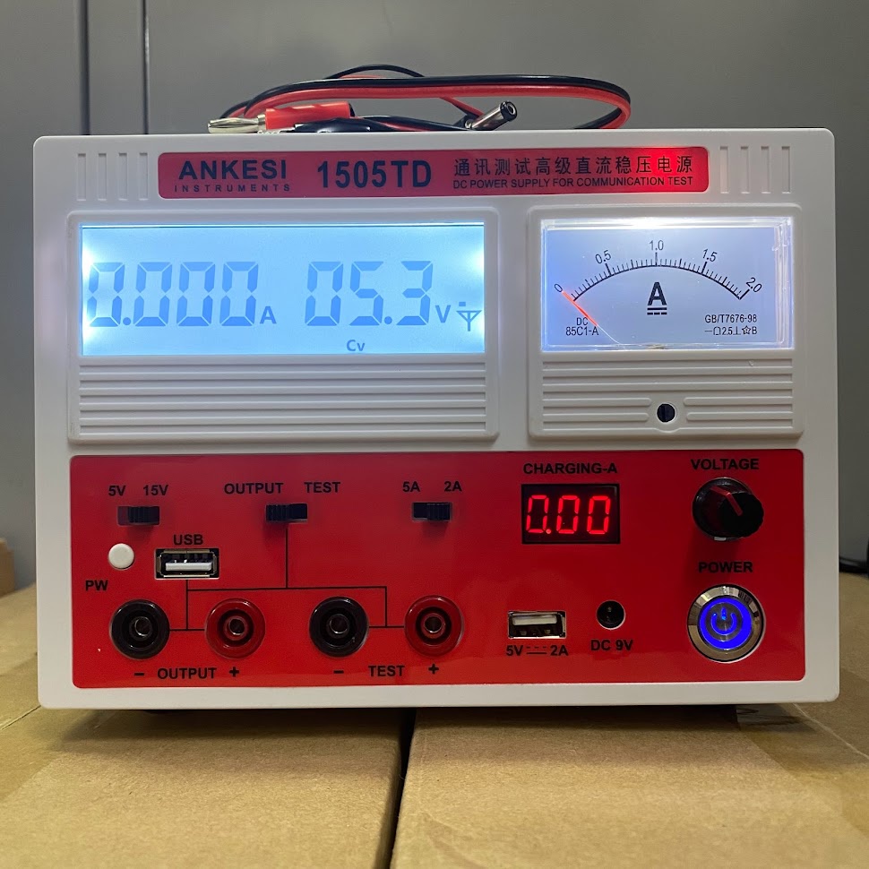 Máy cấp nguồn Ankesi 1505TD hiển thị cả kim và số 15V-5A