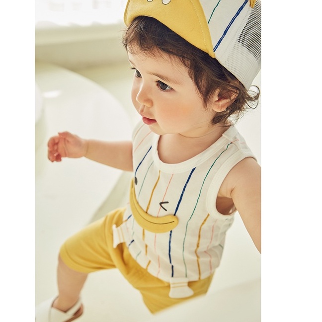 Set bộ quần áo Pure born chất liệu Vải Thun Lạnh Hoạ Tiết mặt cười kiểu dáng sát nách cho bé trai, bé gái 3 màu - T06