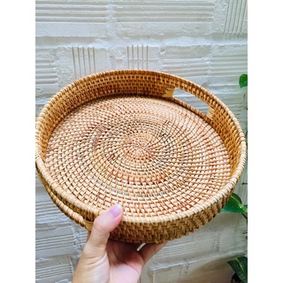 Khay mây tròn decor trang trí, để bình nước