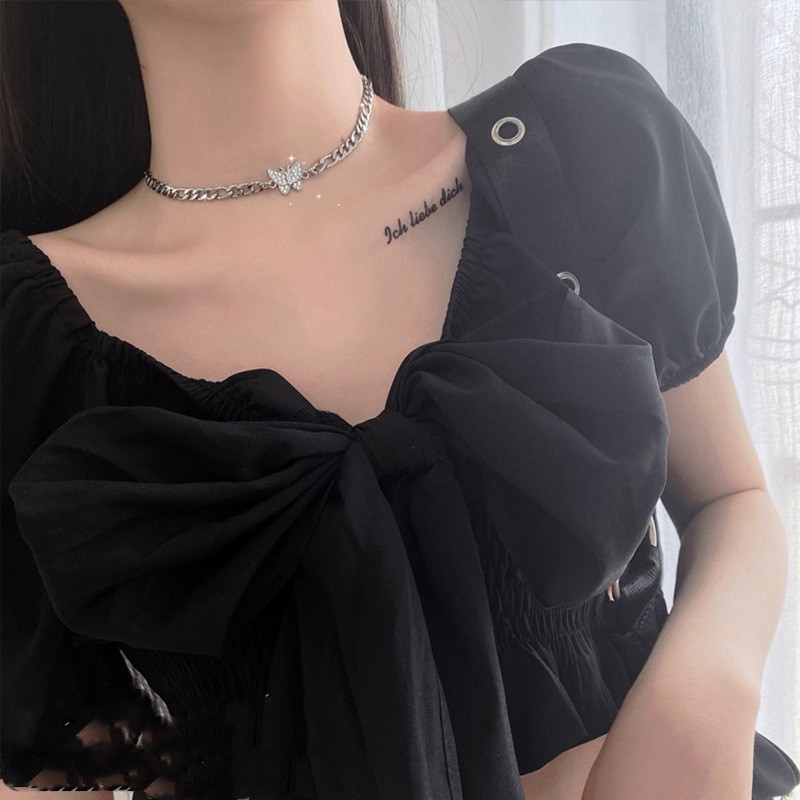 Vòng Cổ, Choker Xích Mặt Bướm Đính Đá Bạc S925 Phong Cách Vingate - Vani Store [TS000336-O182]
