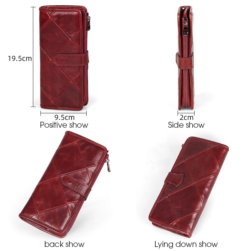 Ví Da Bò Dáng Dài Phong Cách Cổ Điển 18 Ngăn Tiện Dụng