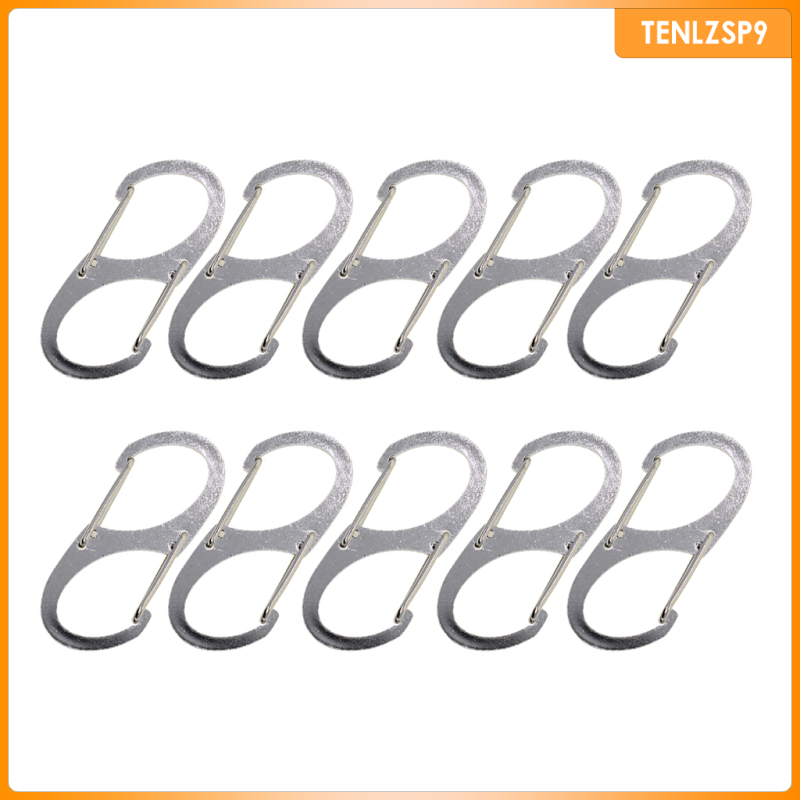 Pack of 10 Stainless Steel Size-1 Heavy Duty Dual Carabiner Buckle Key Chain Key Rings Key Holders Snap Hooks Clasps, Silver, 40x17mm