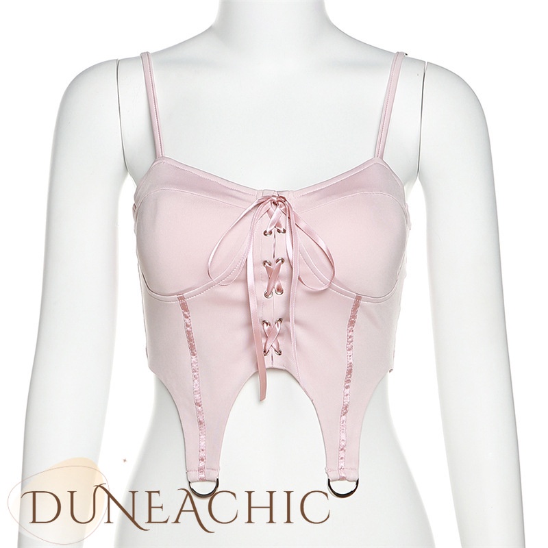 DUNEA Áo Hai Dây Màu Trơn Hở Lưng Quyến Rũ Cho Nữ