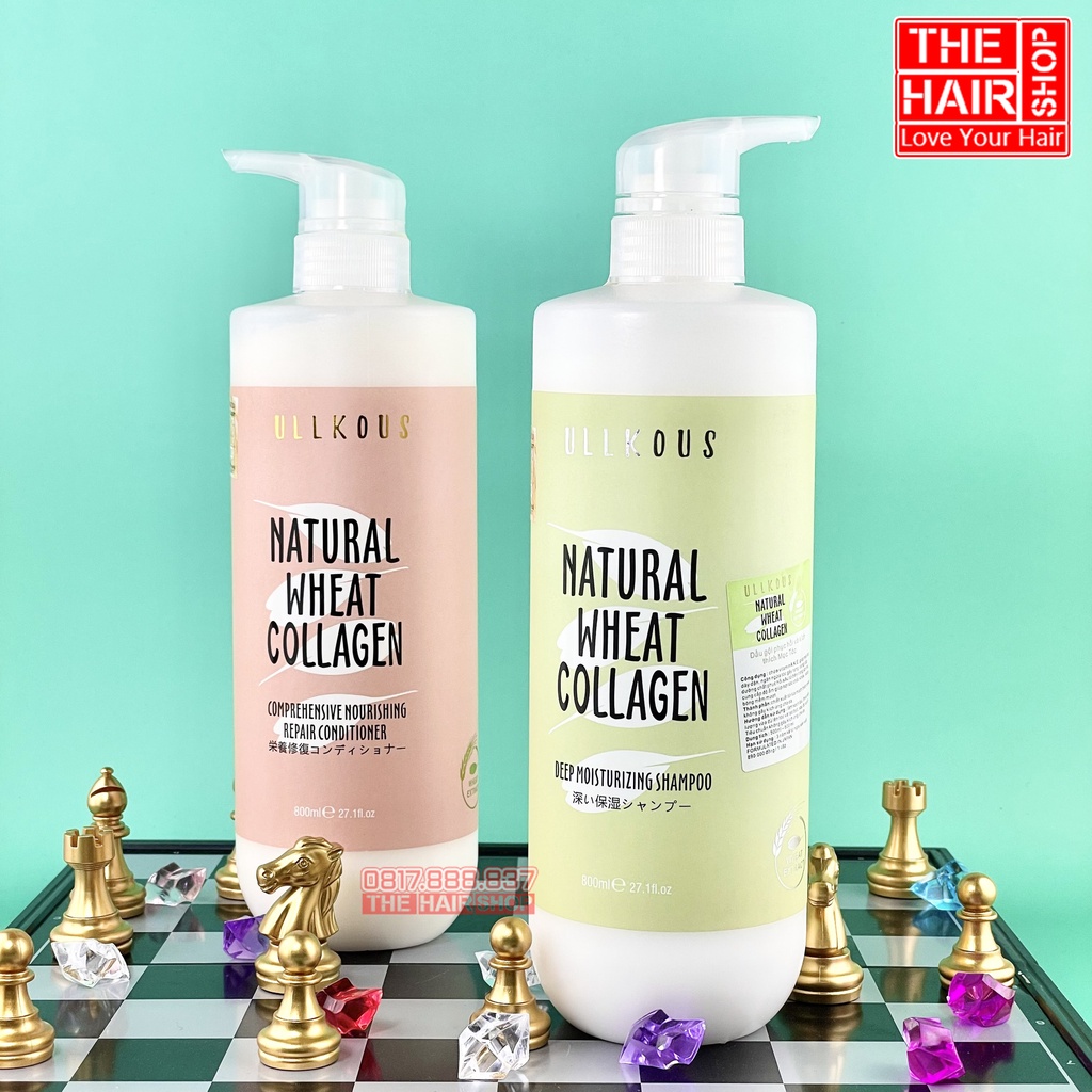 Cặp dầu gội dưỡng sinh collagen lúa mạch ULLKOUS 800ML dầu gội thiên nhiên thư giãn,ngăn rụng và phục hồi tóc