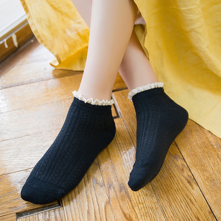 Vớ Cotton Phối Ren Màu Kẹo Ngọt Phong Cách Harajuku Hàn Quốc Cho Nữ