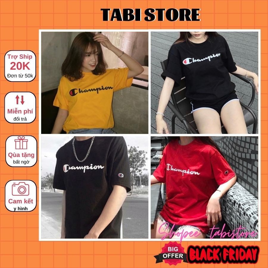 Áo tay lỡ dáng rộng unisex dưới 75kg chất thun tabi store - Champion