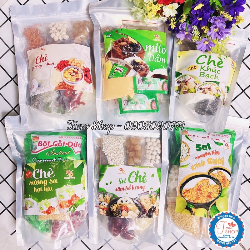 Set nguyên liệu nấu chè dưỡng nhan/sâm bổ lượng/khúc bạch/chè bưởi/sương sa hạt lựu/milo dầm - siêu ngon và dễ làm