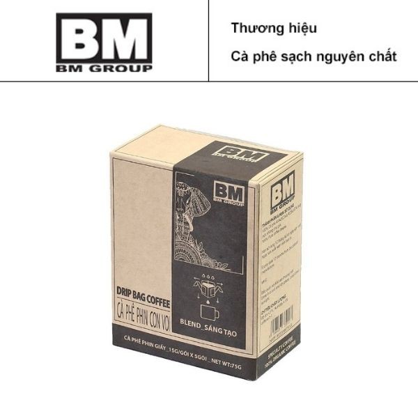 CÀ PHÊ PHIN GIẤY - HỘP 5 PHIN - BM SÁNG TẠO, robusta và arabica hái chín, rang mộc, nguyên chất - BM GROUP