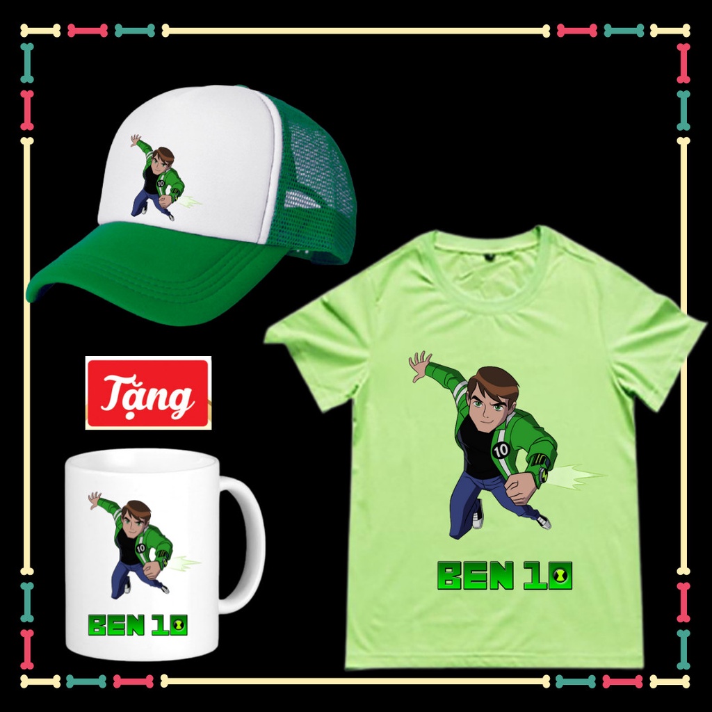 Combo Áo Mũ xịn xò cho trẻ em Mẫu Ben 10 Ben Ten Trẻ em yêu thích Tặng Kèm Ly Sứ Hình Ben 10