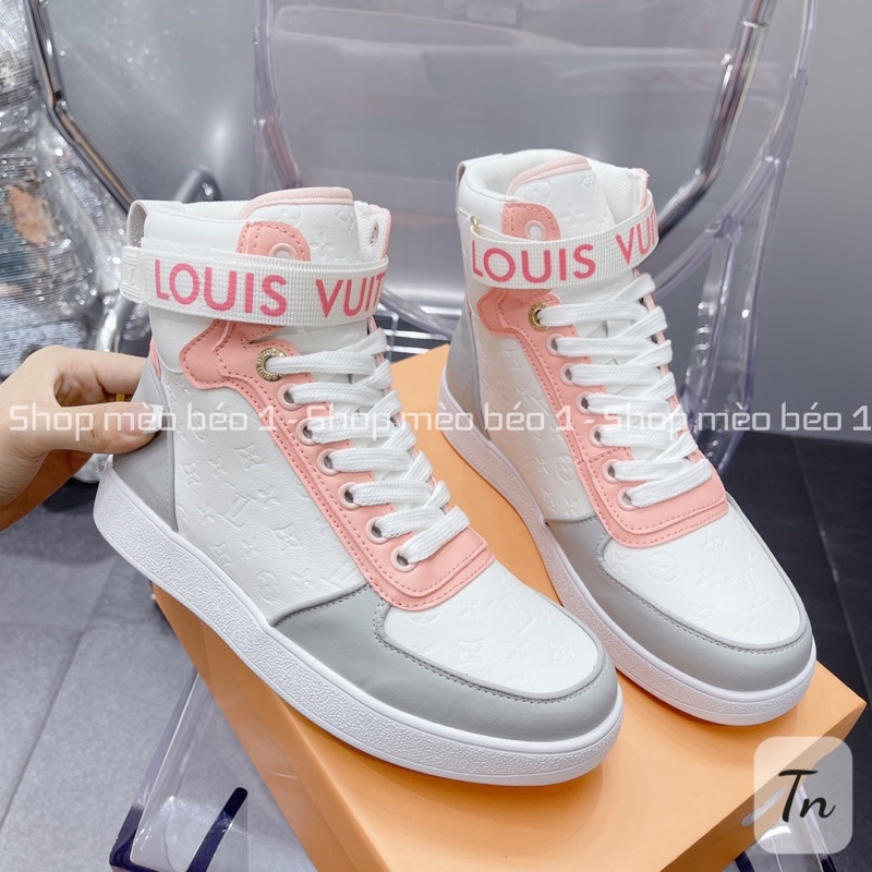 Giày thể thao sneaker lv cổ cao vân chìm phối màu viền cam fullbox