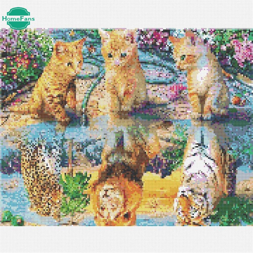 Bộ Tranh Đính Đá 5D Tự Làm Hình Mèo/Hổ 40x30cm Cho Người Lớn