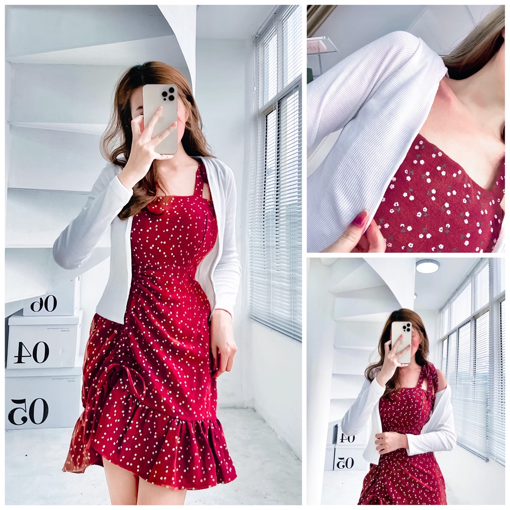 Đầm váy hai dây hoa nhí,váy hoa nhí dễ thương kèm áo khoác len mỏng xinh xinh QD DT040 | BigBuy360 - bigbuy360.vn