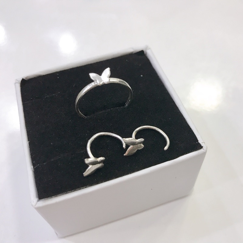 Set Trang Sức Bạc Nhẫn Khuyên Tai Bạc Ta CaoBac Silver Bướm Nhỏ Xinh, Đáng Yêu Cho Nữ Cả Bộ Trang Sức Bạc Chuẩn Không Rỉ