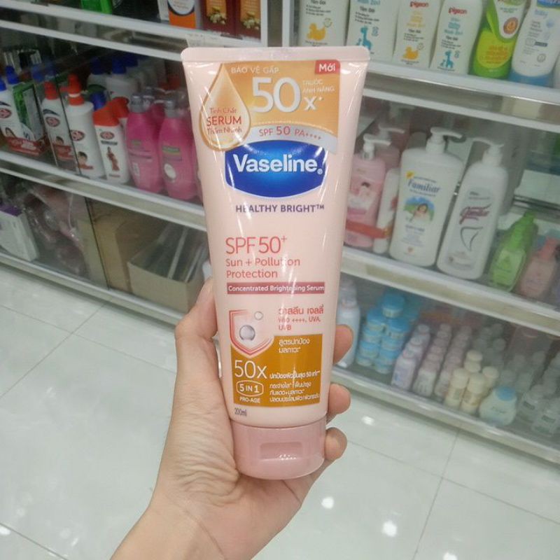 Vaseline 50x Serum chống nắng cơ thể SPF50 + dưỡng da sáng khoẻ 200ml