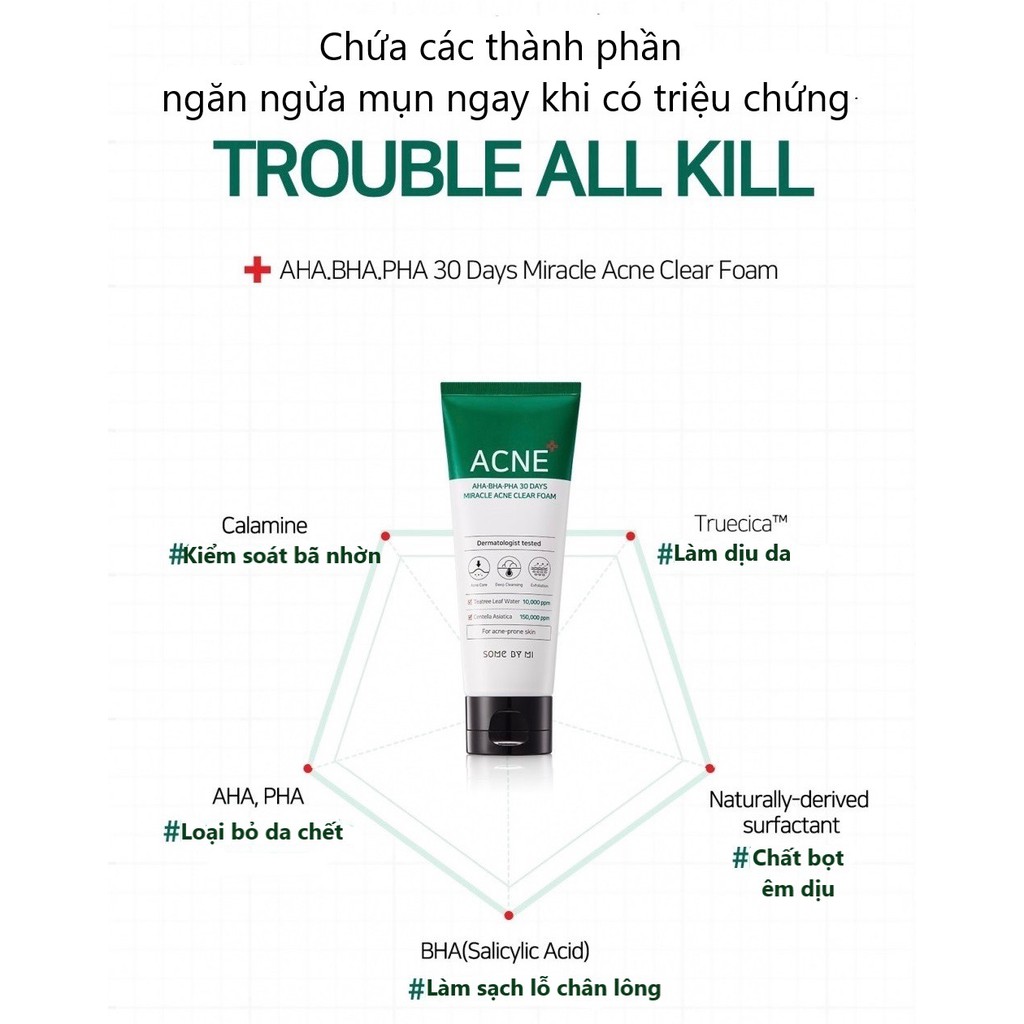 Sữa Rửa Mặt Some By Mi AHA-BHA-PHA 30 Days Miracle Acne Clear Foam 100ML