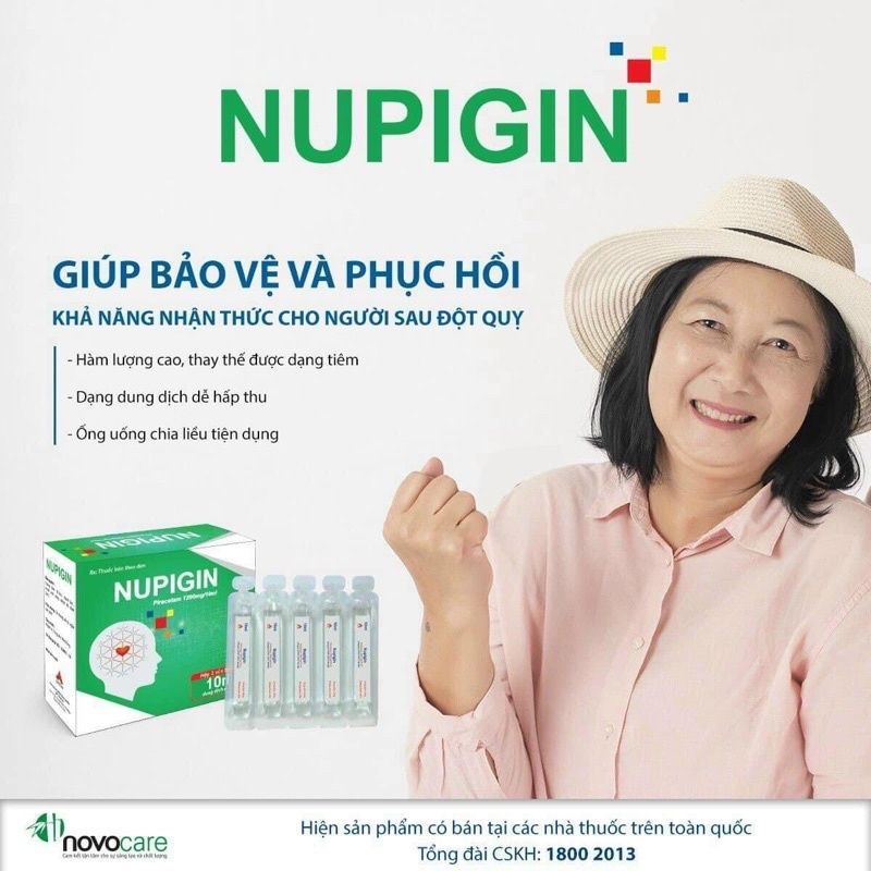 NUPIGIN hỗ trợ tăng cường tuần hoàn não Piracetam 1200mg hộp 10 ống
