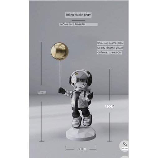 Tượng phi hành gia cao cấp cầm bóng bay decor trang trí nội thất.