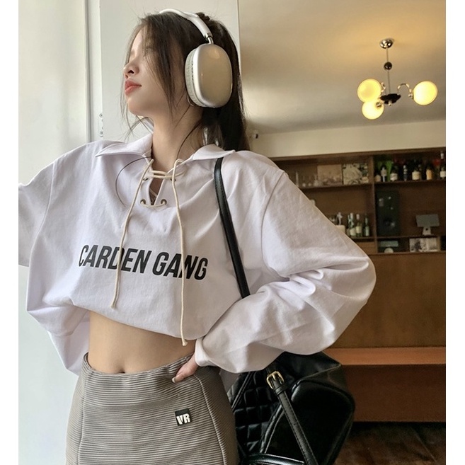 QKOOLE  Áo polo Tay Dài Màu Trắng Thời Trang Hàn Quốc Cho Nữ