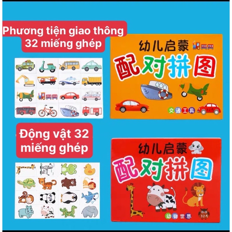 Đồ chơi ghép hình cho bé từ 1 tuổi, xếp hình 2 mảnh giáo dục sớm, 4 chủ đề 32-128 mảnh ghép