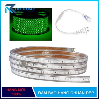 Bộ 10 mét đèn Led dây 5050/220V ánh sáng xanh lá và 1 đầu nối dây nguồn