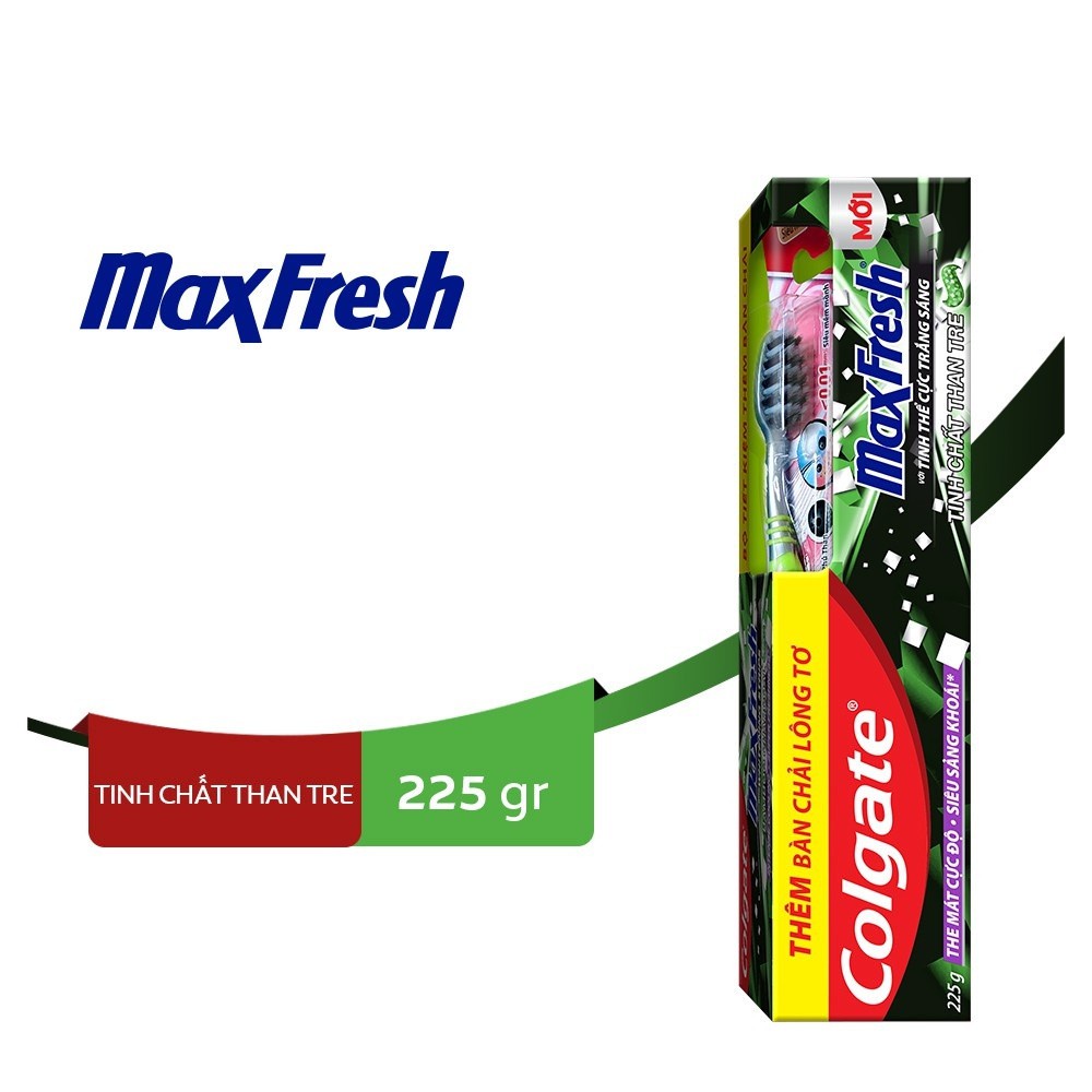 Kem đánh răng Colgate Maxfresh Bamboo Charcoal 225g kèm bàn chải lông tơ phủ than