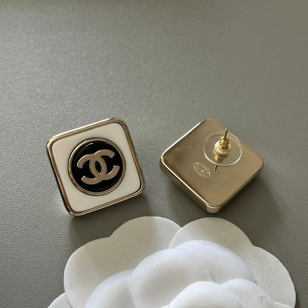 Bông Tai Mạ Bạc 925 Hình Vuông Chữ C / C Bằng Đồng Thau Phong Cách Retro Thời Trang 2023