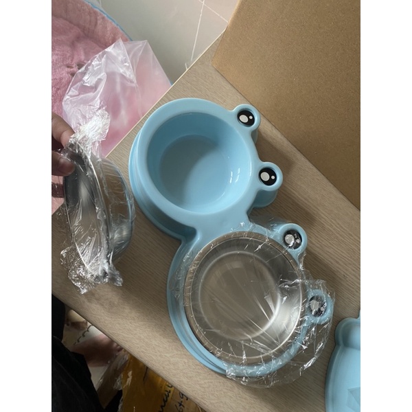 Bát Ăn Hình Ếch Đôi/Đơn Inox Cho Chó Mèo