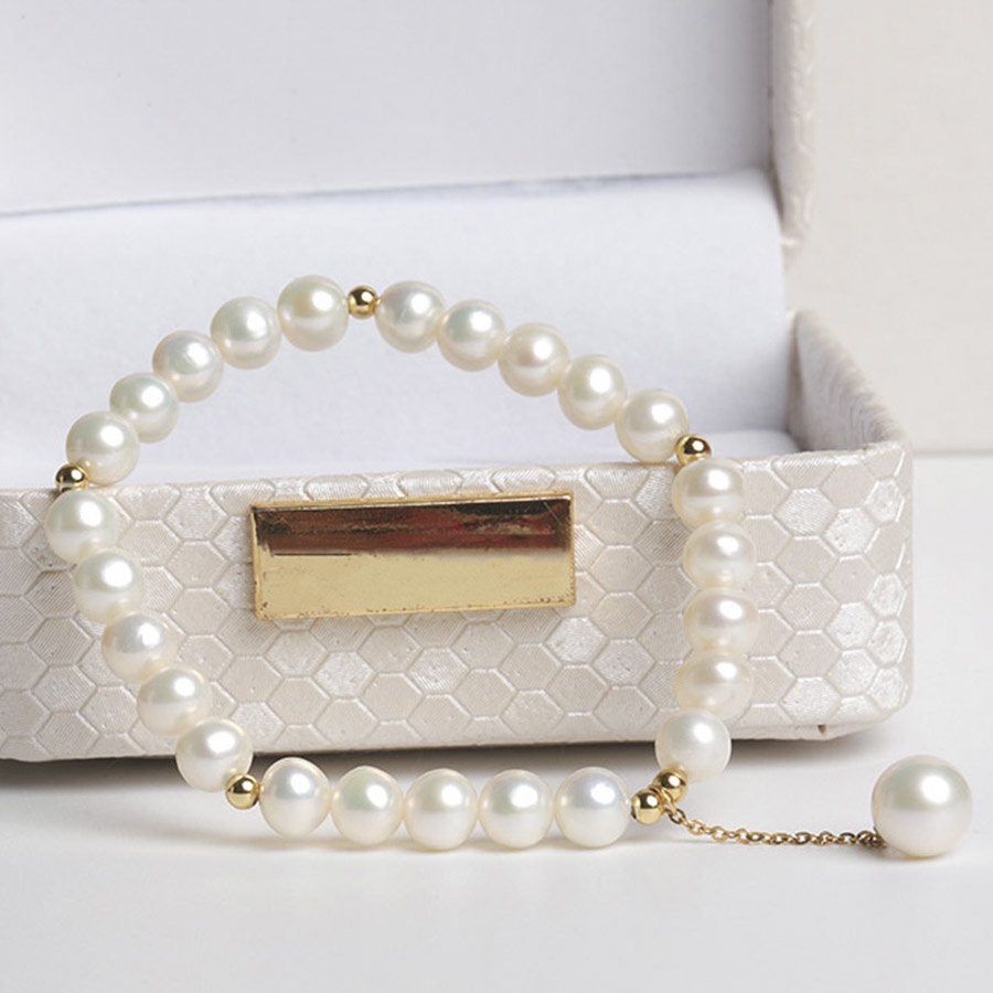 Lắc tay ngọc trai Freshwater tròn 6-10 mm 18k. Nữ Màu Trắng