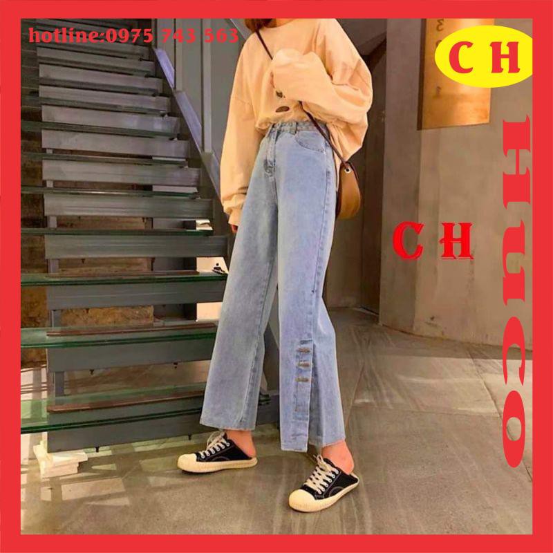 [ẢNH THẬT] QUẦN BÒ DÀI NỮ, QUẦN JEANS ỐNG RỘNG CẠP CAO thiết kế xẻ cúc dọc tôn dáng mặc đi chơi giá rẻ nhất đủ size